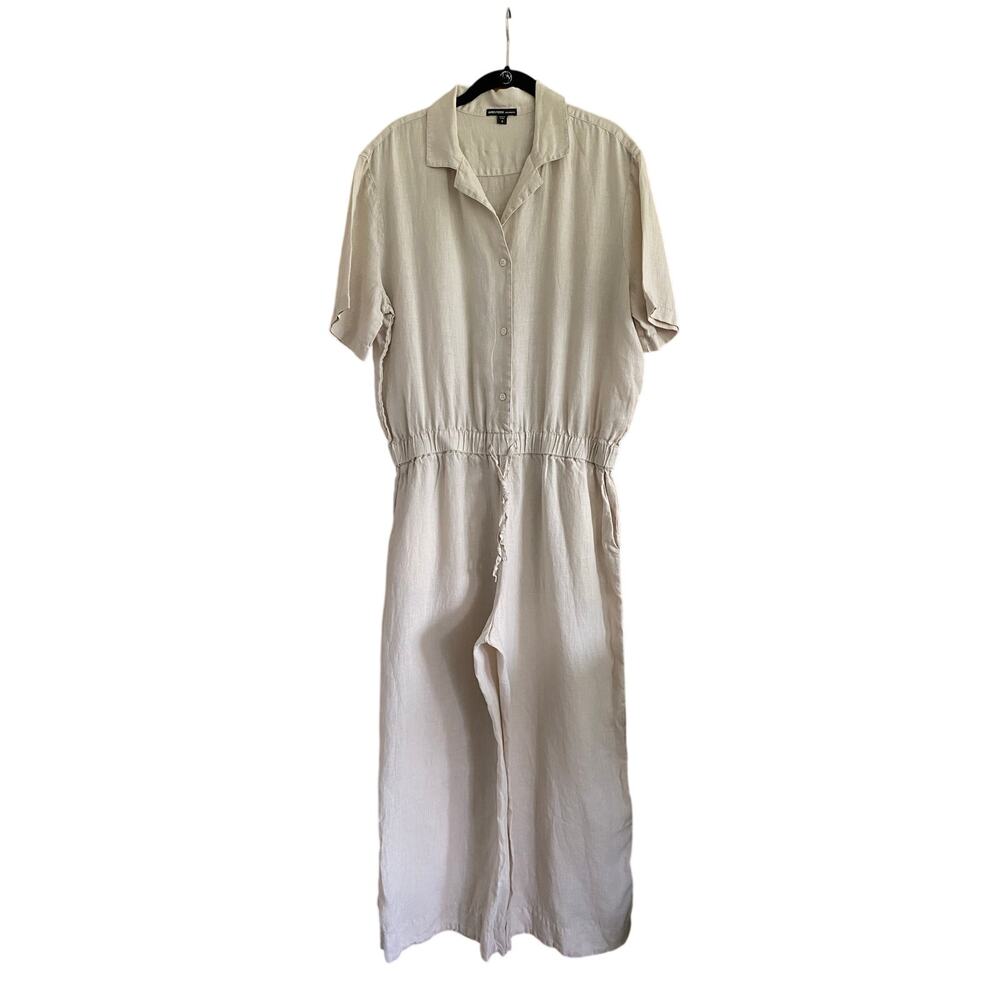 James Perse Linen Utility Jumpsuit Cream Size Large